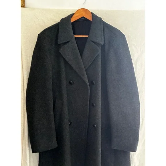 VTG Stratojac Charcoal Grey Wool Blend Double Breasted Overcoat USA Mens sz 42 - Picture 15 of 16